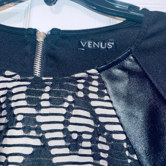 WOMENS size M~ BLACK LACE FAUX LEATHER INSERTS~ 3/4 SLEEVE~ BODYCON  .. - Picture 6 of 9